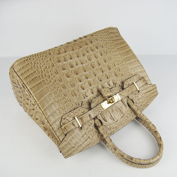 Replica Hermes Birkin 30CM Crocodile Head Veins Bag Apricot 6088 On Sale